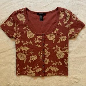 Forever 21 Floral Crop Top Short Sleeve - SMALL